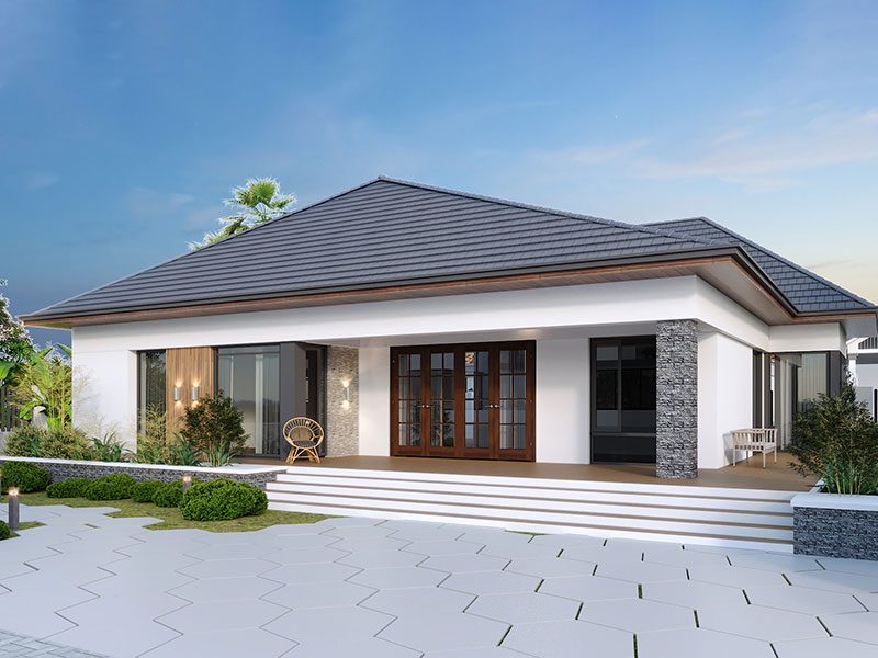 Cửa nhôm kính là lựa chọn hoàn hảo giúp tôn vinh vẻ đẹp của nhà mái Thái.